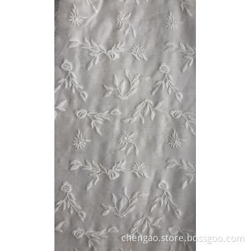 White Leaves Chiffon Embroider Fabric
